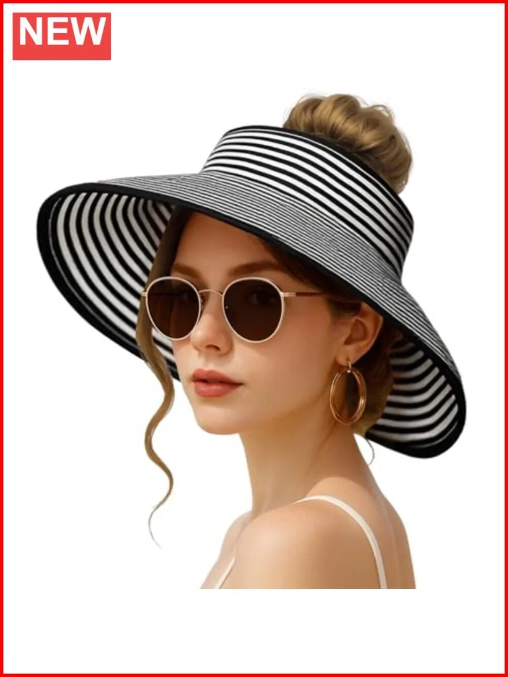Wide Brim Paper Straw Sun Visor Hat UPF 50+ Foldable Adjustable